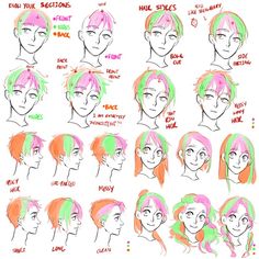 a bunch of different colored hair styles for men and women, all in different colors