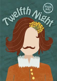 a book cover for twelfth night with a man with long hair and a flower in his hair