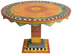 an artisticly designed table with colorful designs on it