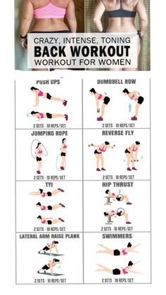 the back workout for women is shown in this poster