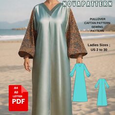 Pullover Caftan Sewing pattern,available as an instant download (pdf) sewing pattern bundle with a range of size options, including plus sizes ⭐US Sizes: 2, 4, 6, 8, 10, 12, 14, 16, 18, 20, 22, 24, 26, 28, 30 ⭐Standard Sizes: XS, S, M, L, XL, 2XL, 3XL, 4XL ⭐These patterns are suitable for A4=US Letter  and A0 size papers. ⭐Once your payment is processed, you will automatically receive download links for the pattern files. Please note that you can only download the files from a computer; they wil Caftan Sewing Pattern, Caftan Pattern, Tunic Sewing Patterns, Caftan Tunic, Pants Sewing Pattern, Tunic Pattern, Leggings Pattern, Flare Leg Pants, Pdf Sewing Patterns