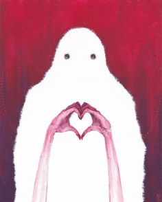 a white bird with two hands in the shape of a heart