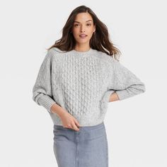 Women's Crewneck Cable Knit Pullover Sweater - Universal Thread™ Cream S : Target Target Sweater Cardigan, Target Womens Clothes, Target Sweaters, Womens Henley, Solid Color Sweater, Color Sweater, Womens Crewneck, Knit Pattern, Knit Pullover