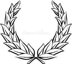 a black and white drawing of a laureled wreath with two crossed spears on each side