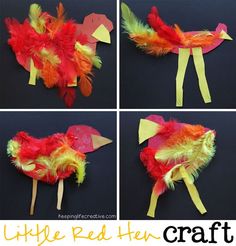 four pictures of different types of paper and feathers on the same piece of crafting material