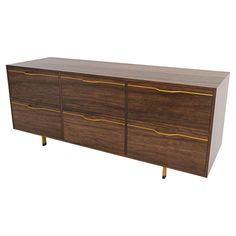 the sideboard is made out of wood and has gold trimmings on it