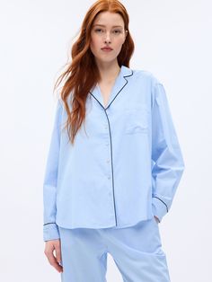 Poplin PJ Shirt | Gap Notch Collar, Pajama Shirt, Black Plaid, Petite Size, Patch Pocket, Heather Grey, Gap, Plaid, Off White