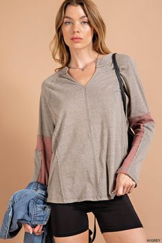 Upgrade your style game with the KORI Don't Be Basic Colorblock Top. This top features a playful V-neckline and trendy color block design that will make you stand out. With long sleeves, it's perfect for any occasion. Stay away from basic and rock this top! 65% Cotton 35% Polyester V-neck Spliced Top For Fall, V-neck Splicing Top For Fall, Fall V-neck Top With Splicing Details, Fall V-neck Spliced Tops, Casual Top With Contrast Panels For Layering, Casual Tops With Contrast Panels For Layering, Casual Tops With Contrast Panels For Fall, Casual Fall Top With Contrast Panels, Casual Fall Tops With Contrast Panels