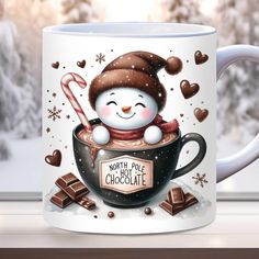 a coffee mug with a snowman inside it