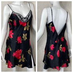 Victoria’s Secret 100% Silk Nwt Vtg Floral Slip Dress Nwt! Vintage 90s Heart Label (From 12/97) V-Neck Bodice With Lace Edging Featuring An Embroidered Heart Open Deep V Back Neckline Adjustable Thin Spaghetti Shoulder Straps Black With Vivid Red, Coral, Green Rose Design Slit Over Front Left Thigh A-Line Skirt Sweetheart Neckline In Front 100% Silk Size Large Shown On Size Xs Mannequin Hand Wash, Line Dry Underarms: 19.5" Across Waist: 18.5" Across Hips: 27" Across Length: 35” Shoulder To Hem - Black Lace Corset Top, Victoria Secret Slip Dress, Mannequin Hand, 90s Slip Dress, White Lace Corset, Roses Embroidery, Silk Summer Dress, Lace Bustier Top, Black Lace Crop Top