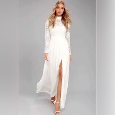 Brand New Very Elegant And Beautiful Dress Long Sleeve White Maxi Dress, Long Sleeve Lace Maxi Dress, Chiffon Maxi Skirt, White Long Sleeve Dress, Long White Dress, Lace Top Long Sleeve, Chiffon Maxi, Lace Maxi, Lulu Dresses