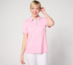 PRIDE community, allies, and stylish dressers everywhere, be seen in this pop-stripe polo shirt. And keep showing up -- crisp, classic styling in a cotton-rich knit makes it a go-to for celebrations, the office, and standing weekend brunch dates. From Studio ParkTM x Alberti Popaj. Spring Polo Shirt With Striped Collar, Spring Polo Shirt With Striped Collar And Short Sleeves, Classic Spring Polo Shirt, Classic Pink Top With Striped Collar, Alberti Popaj, Brunch Dates, Weekend Brunch, Striped Polo Shirt, Polo Shirt Women