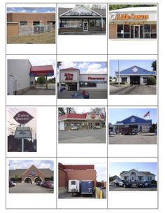 several pictures of different businesses and their locations