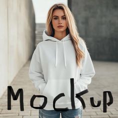 Casual White Hoodie With Branding, White Fleece Hoodie With Branding, White Branded Hoodie For Winter, White Long Sleeve Hoodie With Branding, White Basic Hooded Hoodie, White Hoodie Mockup, White Hoodie Women, Hoodie Mockup, White Hoodie