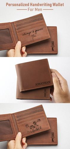 three different views of the inside of a wallet with two hands holding it and one hand opening