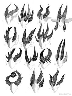 some drawings of different shapes and sizes of birds in black and white ink on paper