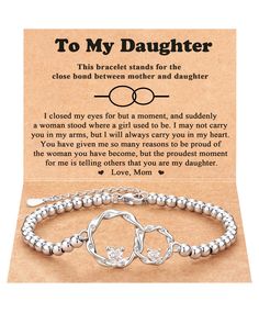 PRICES MAY VARY. [Daughter Gifts from Mom] - Looking for a gift for your best daughter? This bracelet might surprise her! The infinity two interlocking circles design symbolizes the eternal love of mother and daughter who are connected at heart. A great gift to express your love to her [Mother Daughter Gift] - "This bracelet stands for the close bond between mother and daughter, their hearts are always together. The link can never be broken." Celebrate the beautiful bond of Mother & Daughter wit Daughter Gifts From Mom, Birthday Gifts For Daughter, Bracelet Stands, Circles Design, Mother Daughter Bracelets, Daughter Christmas, Mother Daughter Gifts, Circle Bracelet, Moms Bracelet