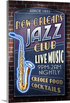 a neon sign on the side of a brick wall advertising a new orleans jazz club