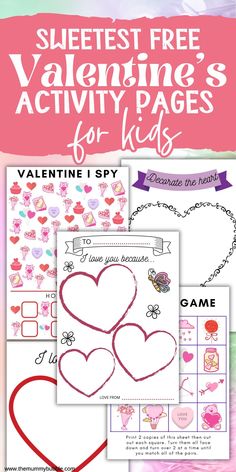 free Valentine's Day activities and coloring sheets Valentines I Spy, Valentines Activity, Spy Games For Kids, Valentine Worksheets, Free Printable Valentines, Activity Games For Kids, Valentine Words, Science Experiments For Preschoolers