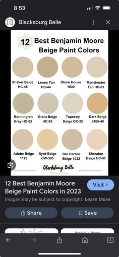 an iphone screen showing the best beige paint colors for your home or office, and how to use them