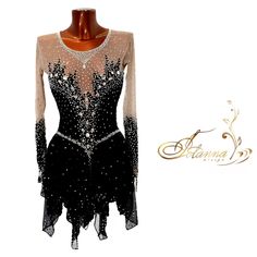 a black and white dress with sequins on it