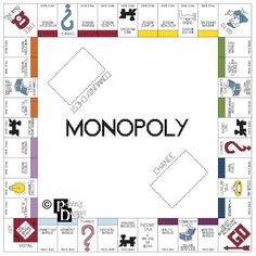 a monopoly board game with the word monopoly written on it and various symbols surrounding it