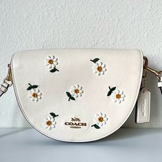 Rare Coach Ellen Purse With Daisy Embroidery Has Been Well Taken Care Of And Stored In A Cool Dry Place. Don’t Really Wear It Anymore, And Would Love To Give It To A New Home :) Price Is Negotiable! Designer White Embroidered Bag, Luxury Embroidered Crossbody Bag, White Embroidered Top Handle Bag, Daisy Embroidery, Coach Tote Bags, Brown Wallet, Bags Coach, Coach Crossbody, Coin Bag