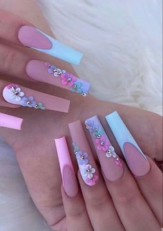 Spring Time Nails Acrylic, Nail Sparkle, Sapphire Nails, Purple Acrylic Nails, Acrylic Nails Coffin Pink