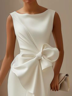 Bow Dresses Women, Sheath Midi Dress, Bow Dress, Dresses 2024, Knee Length Dresses, Dress C, White Mini Dress, Dress With Bow, Knee Length Dress