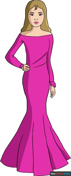 a drawing of a woman in a pink dress