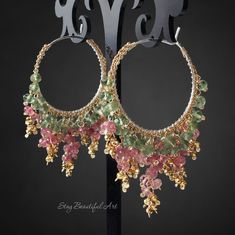 Gemstone Hoop Earrings, Antique Jewelry Indian, Tourmaline Earrings, Indian Jewelry Sets, Bangles Jewelry Designs