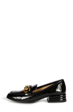 A ribbed block heel emboldens the texture of this glossy leather loafer topped with shiny bit hardware. 2 1/2" heel Leather upper and lining/synthetic sole Imported Loafer Women, Loafers For Women, Leather Loafers, Block Heels, Leather Upper, Loafers, Size 7, Nordstrom, Texture