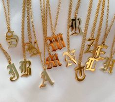 Add a personal touch to any outfit with our old English letter necklace. Material: 18K Gold Plated over Stainless Steel. Finished with anti-tarnish processing (allergic skin safe + nickel and lead-free). Does not tarnish. Old English Letters, English Letter, Letter Necklace, Old English, Initial Necklace, Personal Touch, Initials, Jewelry Accessories, 18k Gold