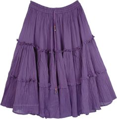 You will love this simple purple three-tiered pure cotton lined summer skirt. Very stylish! And in cotton, it works just perfect for summer. A beautiful Bossanova color on a tiered boho hippie cotton in one size fits most. Pair this skirt with a solid top in white - or let your imagination far to get some bright prints. Try with patent heels for a fun summer day on the beach. Romantic in its own way, this is simply a sexy feminine skirt. Length: 29"; Waist: 26" - 36"(Elastic waistband); Material Purple Cotton Beach Skirt, Cotton Skirt For Vacation, Solid Cotton Skirt For Vacation, Solid Color Cotton Skirt For Vacation, Cotton Tiered Skirt For Vacation, Tiered Cotton Skirt For Vacation, Purple Tiered Skirt For The Beach, Purple Tiered Skirt For Beach, Purple Tiered Maxi Skirt For Summer