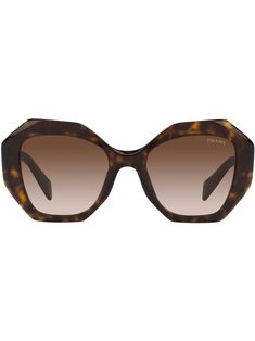 brown acetate tortoiseshell effect oversize frame gradient lenses lens decal logo print at the arm curved tips We know you'll look after them, but these glasses come with protection, just in case. Designer Shades, Prada Eyewear, Prada Sunglasses, Gradient Sunglasses, Eyewear Accessories, Tortoise Shell, Logo Print, Just In Case, Sunglasses Accessories