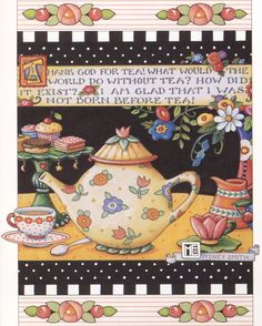 a painting of a teapot with flowers on it and a quote from the poem