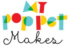 the words poppet makes are written in black ink on a white background with multicolored shapes