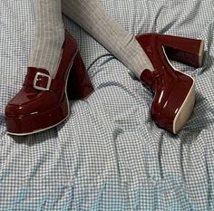 Red Platform Heels, High School Memories, Dr Shoes, Funky Shoes, School Memories, Platform Block Heels, Fancy Shoes, College Style, Cute Heels