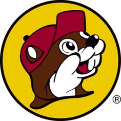 a cartoon dog wearing a red hat with his mouth open and tongue out in front of a yellow circle