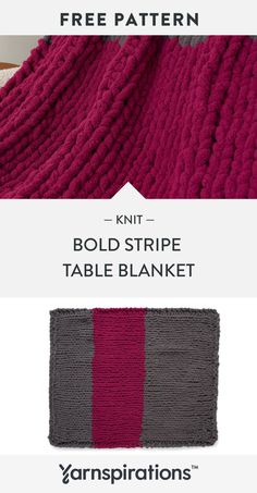 the knitted table blanket is shown in three different colors and sizes, with text overlay