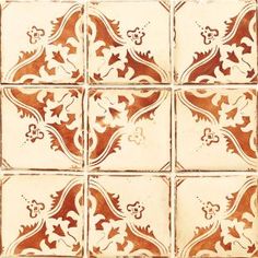 an old tile pattern in brown and white with flowers on the tiles, as well as other designs