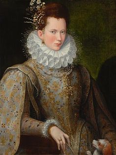 a painting of a woman with a white collar