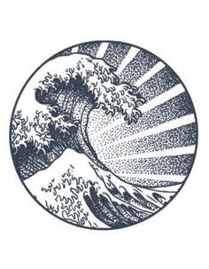 the great wave is depicted in this black and white drawing