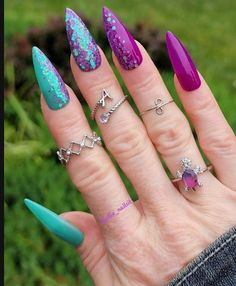 Rainbow Bright Nails, Easy Mermaid Nails, Cute Nails For Vacation, Lilla Nails, Stilleto Nails Designs, Teal Nails, Confetti Nails, Turquoise Nails, Nails Pretty