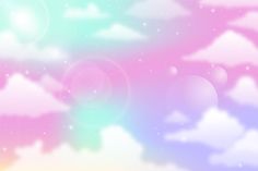 the sky is full of clouds and stars in pastel colors, as well as some white