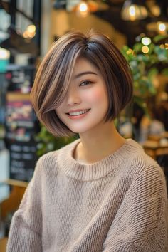 Discover the elegance of a chic Korean short hairstyle women are embracing everywhere. This fashionable look features soft layers that frame the face beautifully, combined with textured ends for a playful finish. Perfect for any occasion, it gives off an effortlessly stylish vibe that highlights your unique features. Try this trendy cut to elevate your look and explore other captivating styles with us! #shorthairstylewomen #Korean Short Hair Korean Style, Korean Short Hairstyle, Jayne Matthews, Short Hair Brown, Good Haircut, Korean Short, Short Hair Images