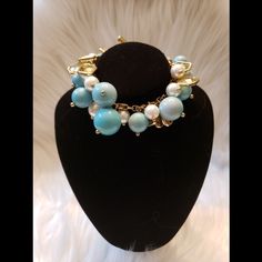 Anne Klein Teal And White Beaded Bracelet, New, Never Worn. Bracelet Is 7 Inches Long. White Costume Jewelry Bracelets For Jewelry Making, White Beaded Bracelet, Anne Klein, Womens Jewelry Bracelets, Beaded Bracelet, Jewelry Bracelets, Beaded Bracelets, Women Jewelry, Bracelet