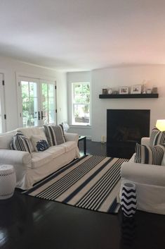 a living room filled with furniture and a fire place in the middle of a room