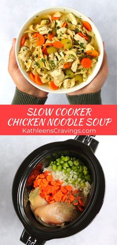 slow cooker chicken noodle soup with carrots and celery