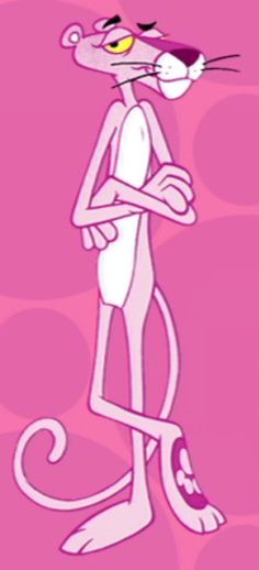 the pink cartoon character is holding something in his hand